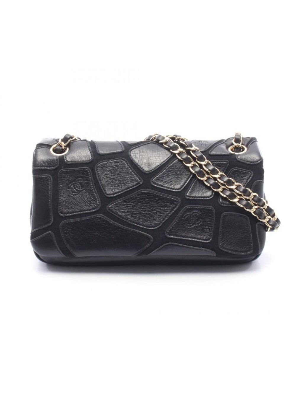 Chanel Shoulder Bag Black Canvas Leather Chain